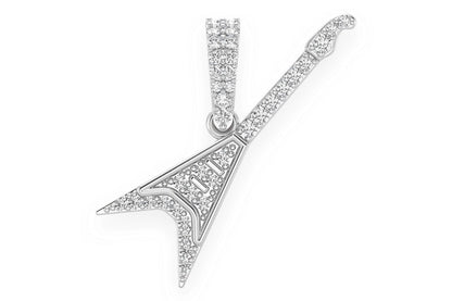 FLYING V GUITAR DIAMOND PENDANT 14K SOLID GOLD 0.15CTW