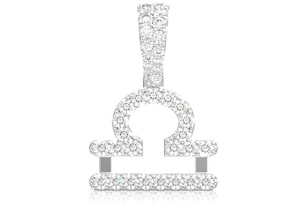 LIBRA ZODIAC DIAMOND PENDANT 14K SOLID GOLD 0.75CTW