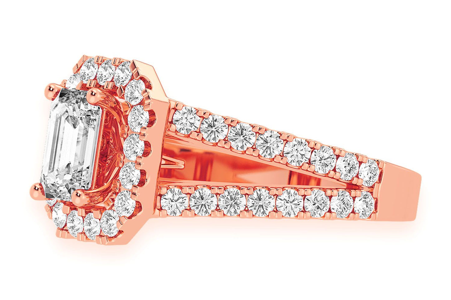 SPHINX - 0.75CT EMERALD CUT SOLITAIRE - HALO SPLIT SHANK - DIAMOND ENGAGEMENT RING