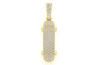 SKATEBOARD DIAMOND PENDANT 14K SOLID GOLD 0.35CTW