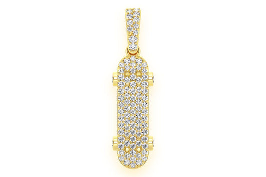 SKATEBOARD DIAMOND PENDANT 14K SOLID GOLD 0.35CTW