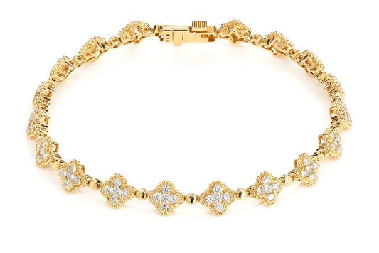BEADED MILGRAIN CLOVER DIAMOND BRACELET 14K SOLID GOLD 1.84CTW