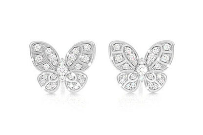 INTRICATE BUTTERFLY STUD DIAMOND EARRINGS 14K SOLID GOLD 0.35CTW