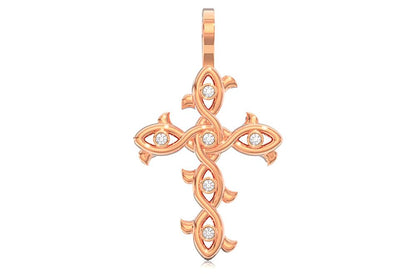 THORN BEZEL CROSS DIAMOND PENDANT 14K SOLID GOLD 0.12CTW