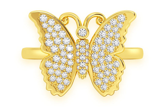 BUTTERFLY DIAMOND RING 14K SOLID GOLD 0.40CTW