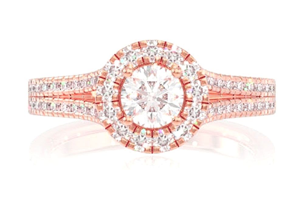INEL DE LOGODNĂ SOLITAIRE ROTUND CU DIAMANT ȘI TIJĂ DESPĂRȚITĂ 1.05CTW - AUR MASIV DE 14K