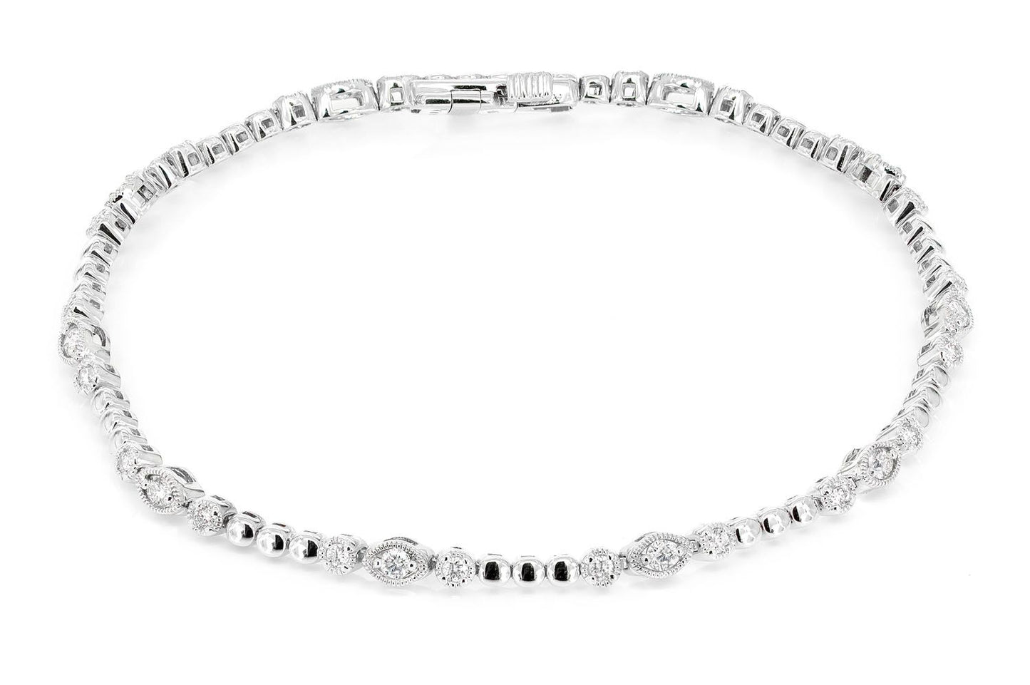 BEADED AND DIAMOND DECO MILGRAIN BRACELET 0.60CTW 14K SOLID GOLD