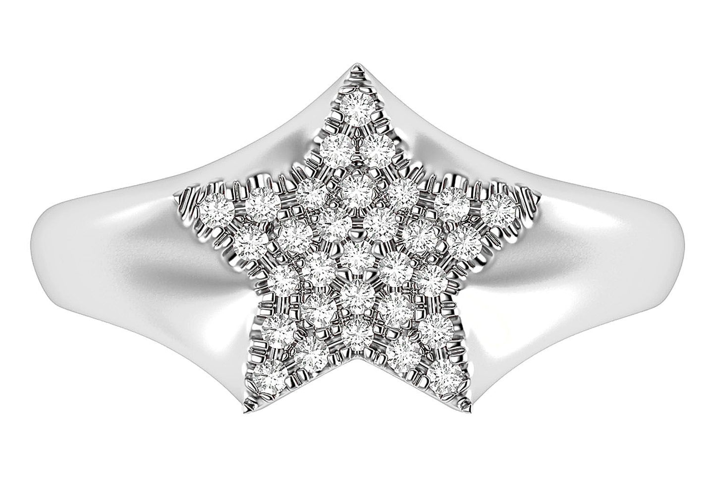 STAR DIAMOND RING 14K SOLID GOLD 0.12CTW