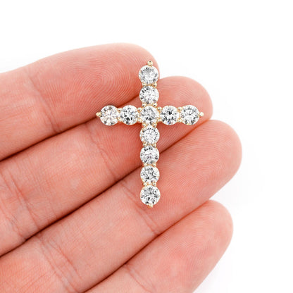 DIAMOND HIDDEN BAIL CROSS PENDANT 14K SOLID GOLD 4.45CTW