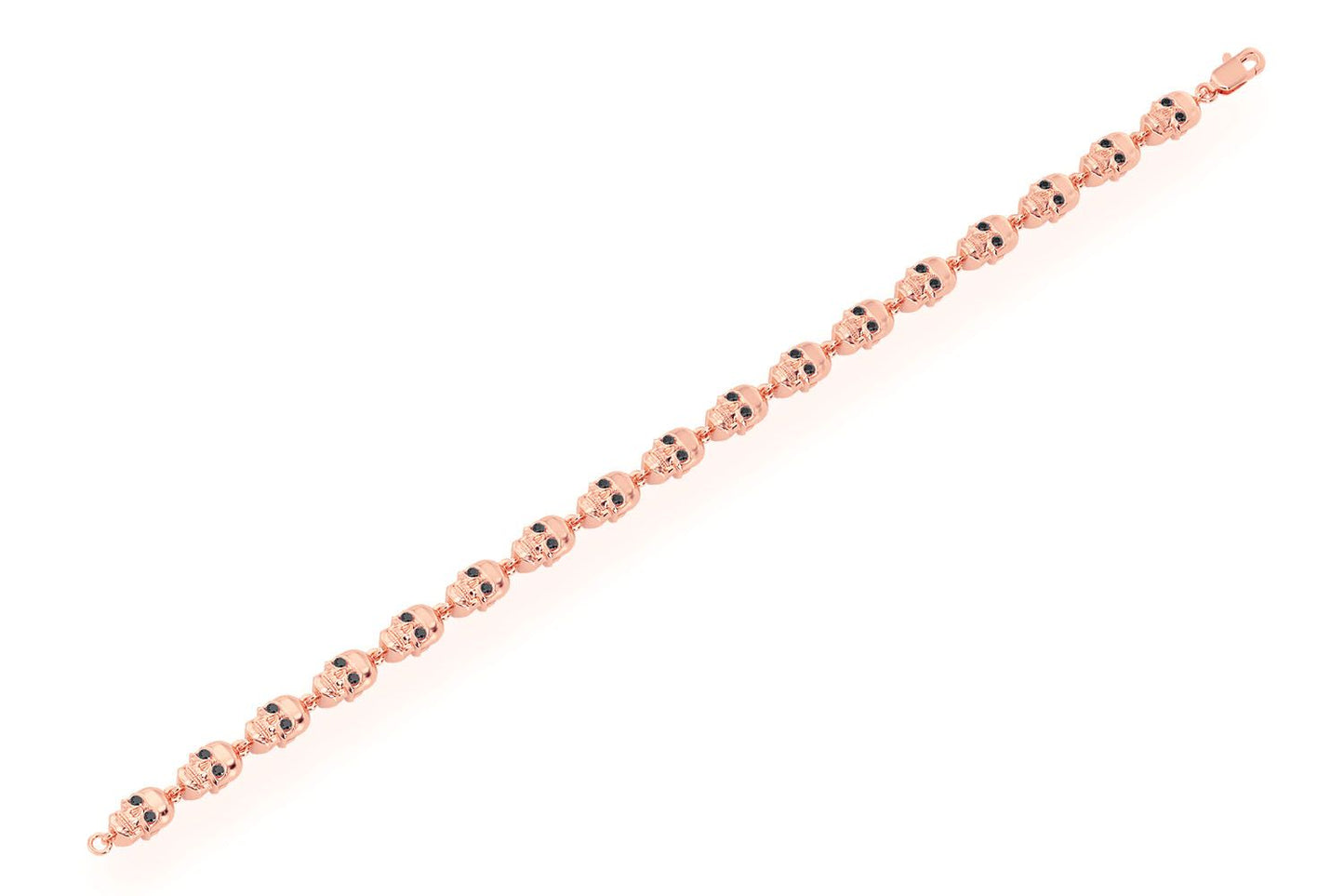 BLACK DIAMOND & WHITE DIAMOND SKULL LINK BRACELET 14K SOLID GOLD 1.50CTW