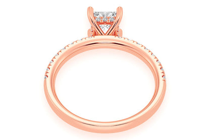 THINN - 0.75CT PRINCESS SOLITAIRE - ONE ROW UNDER HALO - DIAMOND ENGAGEMENT RING