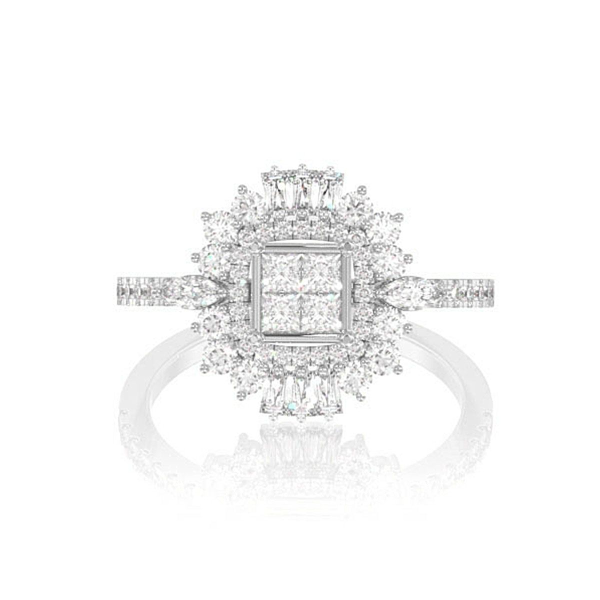 ART DECO PRINCESS DIAMOND RING 14K SOLID GOLD 1.50CTW