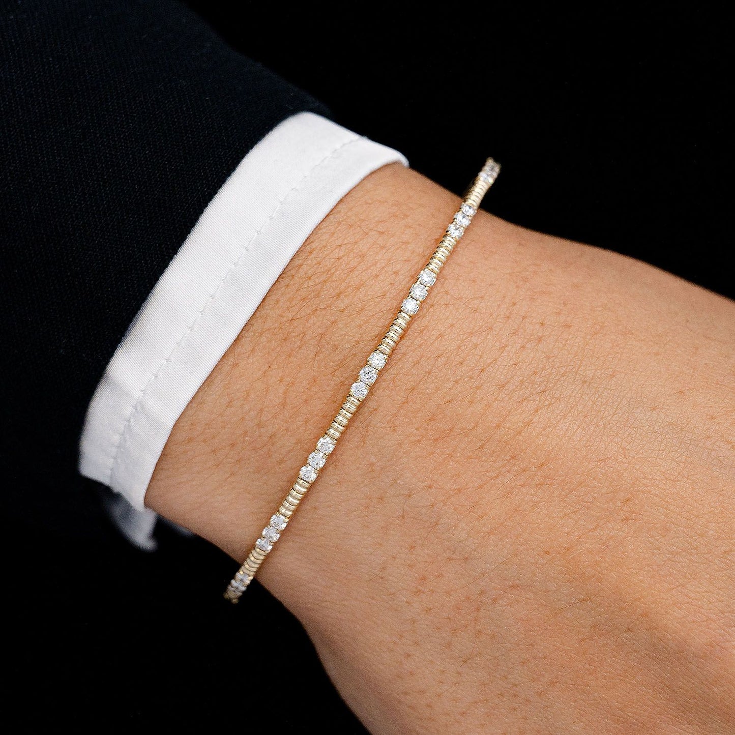 BEAD AND DIAMOND FLEX BANGLE BRACELET 14K SOLID GOLD 1.15CTW