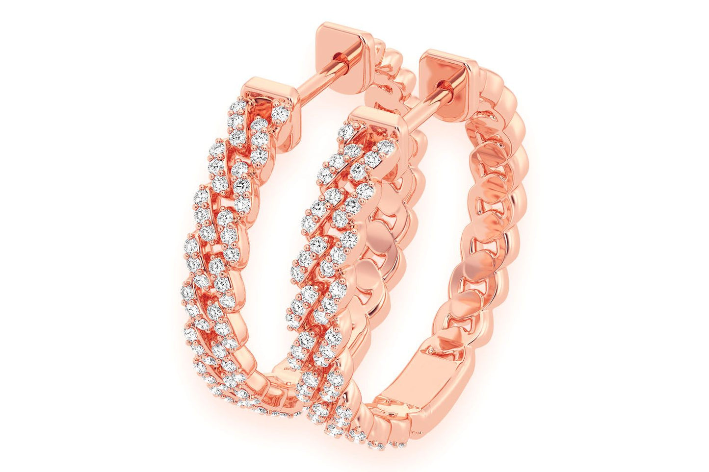 MIAMI CUBAN LINK HOOP DIAMOND EARRINGS 14K SOLID GOLD 0.50CTW