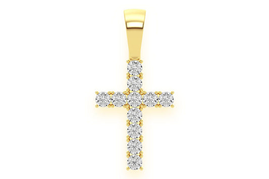 MIRACLE SET CROSS DIAMOND PENDANT 14K SOLID GOLD 0.15CTW