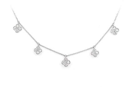 COLIER CU CINCI STĂȚII CU TRIFOI MILGRAIN ȘI DIAMANTE, AUR MASIV DE 14K, 0.35CT