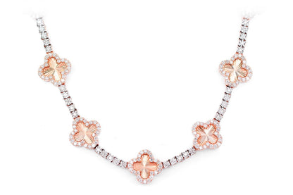 MIRACELE CLOVER LINK DIAMOND TENNIS NECKLACE SOLID GOLD 5.50CTW