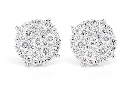DIAMOND DISC CLUSTER STUD EARRINGS 14K SOLID GOLD 1.00CTW