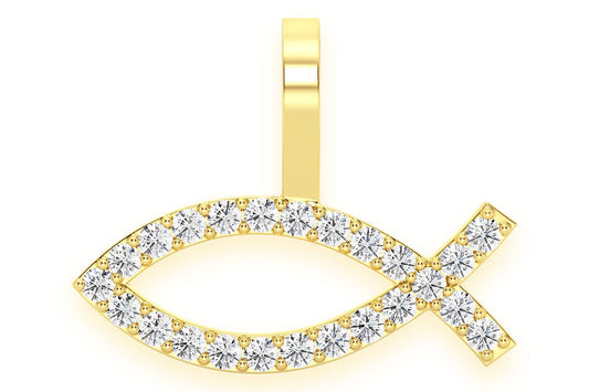 CHRISTIAN ICHTHYS FISH DIAMOND PENDANT 14K SOLID GOLD 0.20CTW