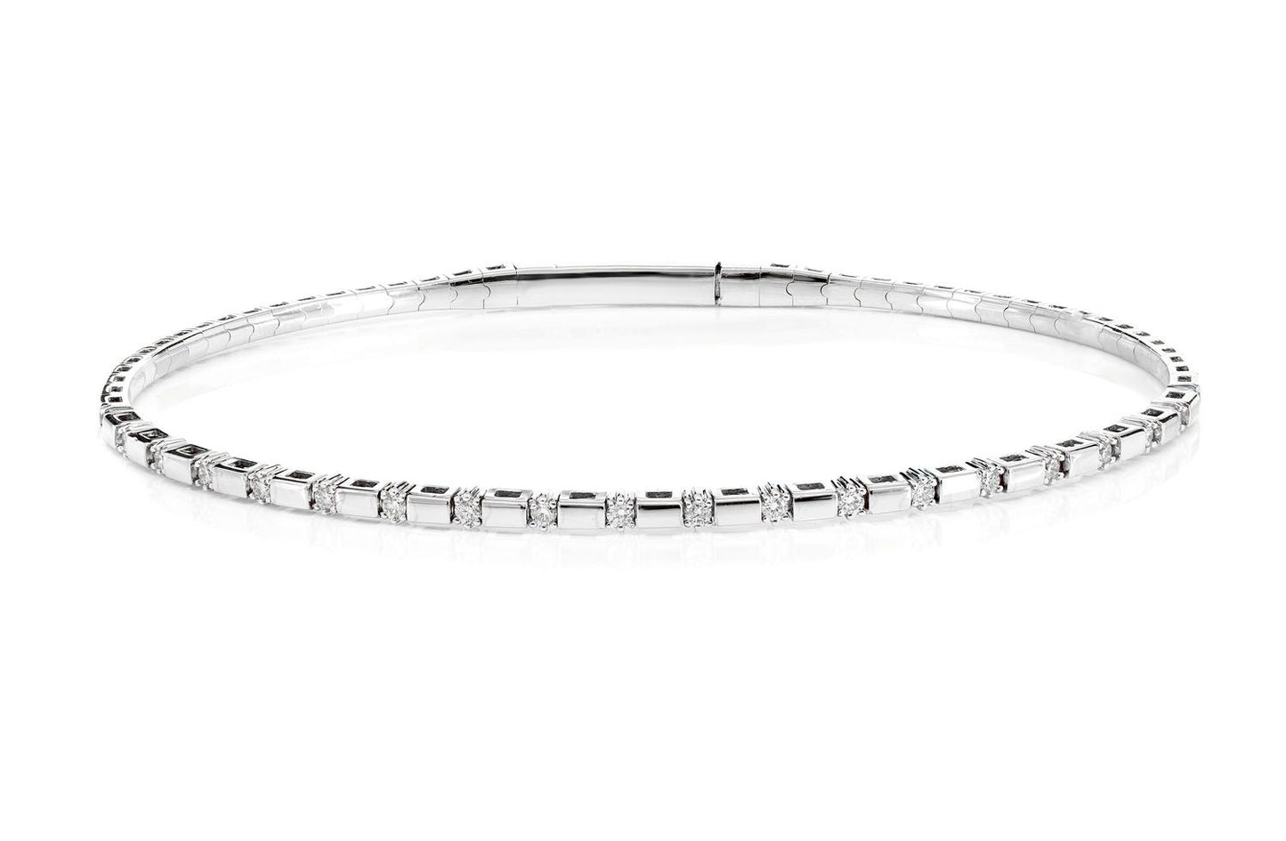 RECTANGLE BEAD AND BALL DIAMOND BANGLE BRACELET 14K SOLID GOLD 0.50CTW