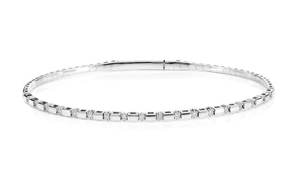 RECTANGLE BEAD AND BALL DIAMOND BANGLE BRACELET 14K SOLID GOLD 0.50CTW