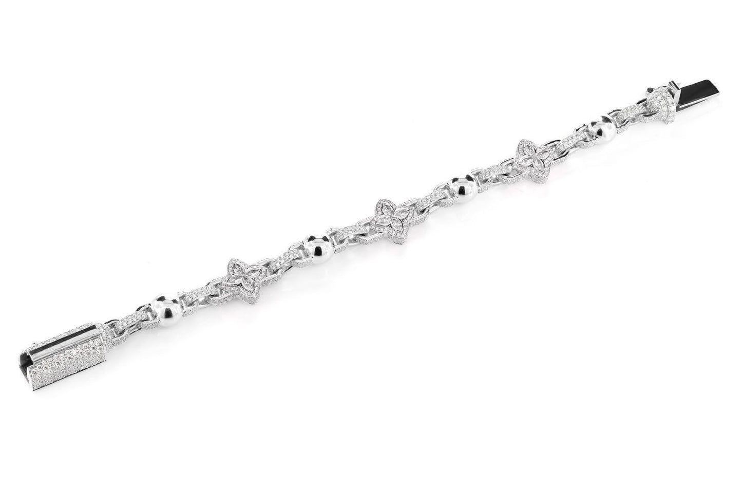 BEADED MARQUISE FLOWER ROLO BRACELET 14K SOLID GOLD 14.50CTW
