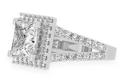 3.00CT PRINCESS SOLITAIRE - TWO ROW SPLIT - DIAMOND ENGAGEMENT RING