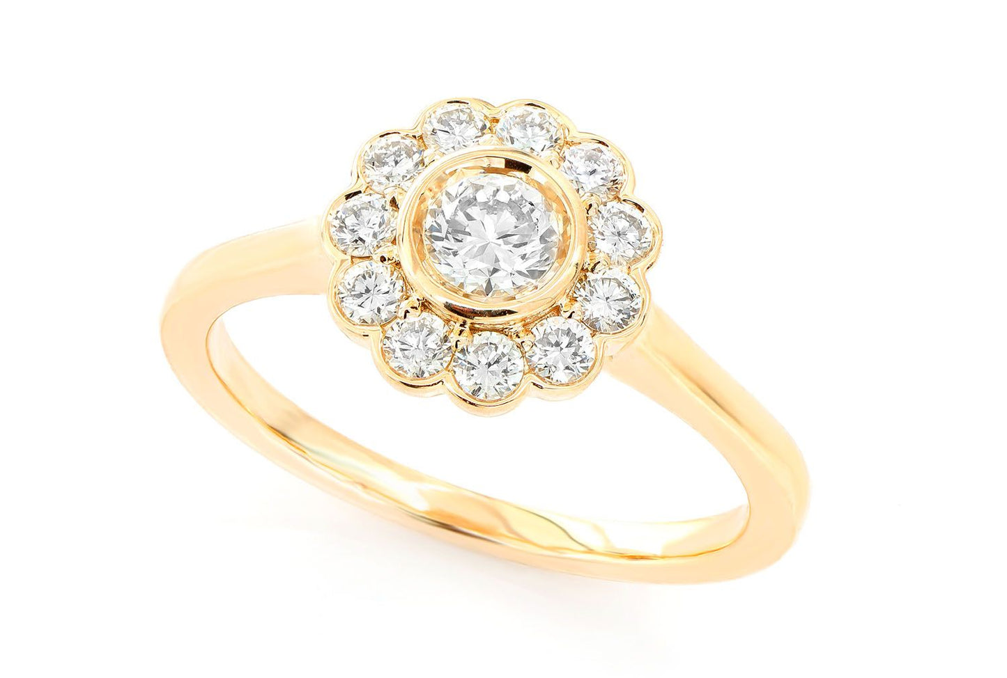 FLOWER BEZEL HALO DIAMOND RING 14K SOLID GOLD 0.65CTW