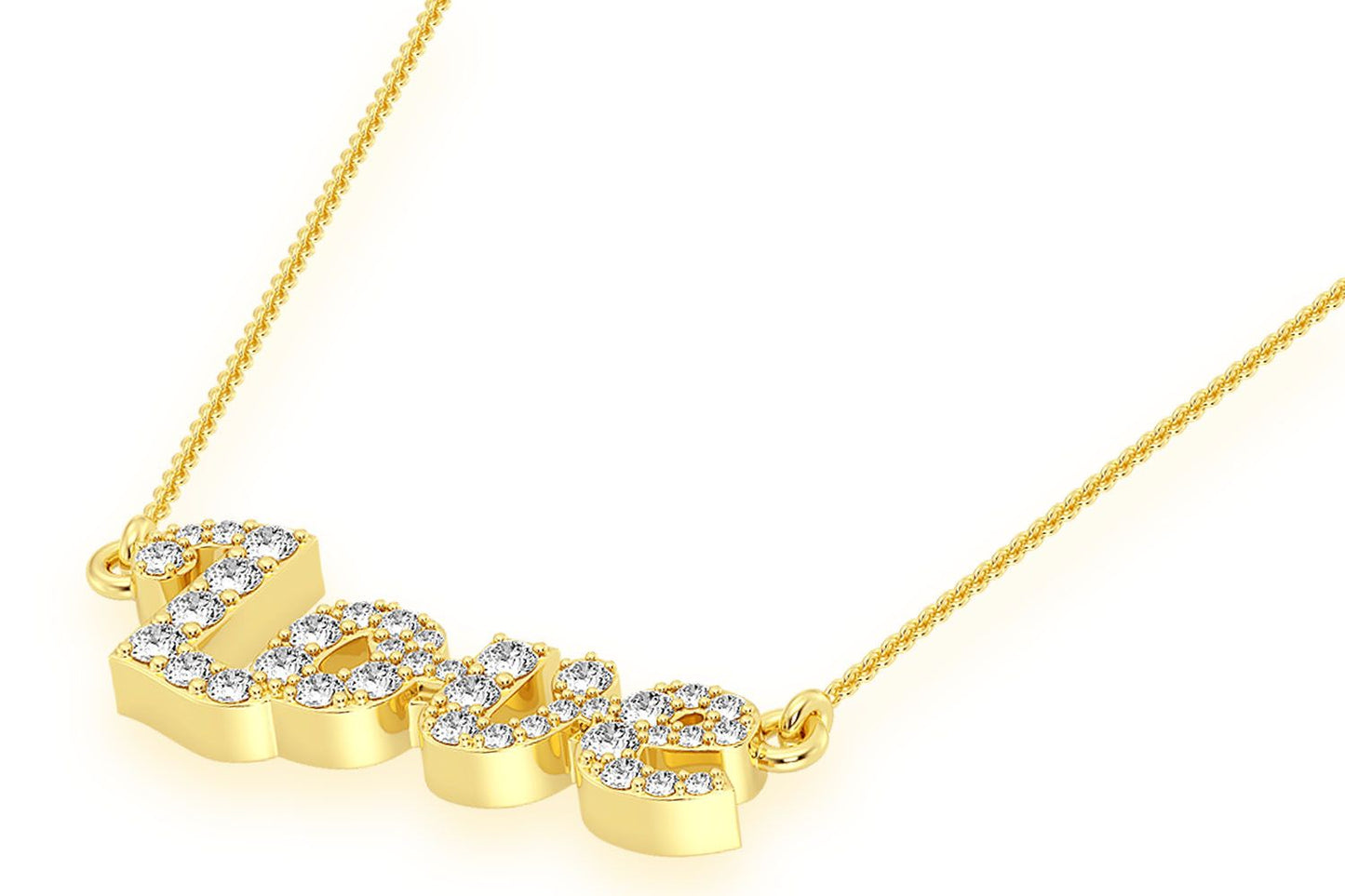 COLIER SCRIPT LOVE CU PANDANT ȘI DIAMANTE DIN AUR MASIV DE 14K