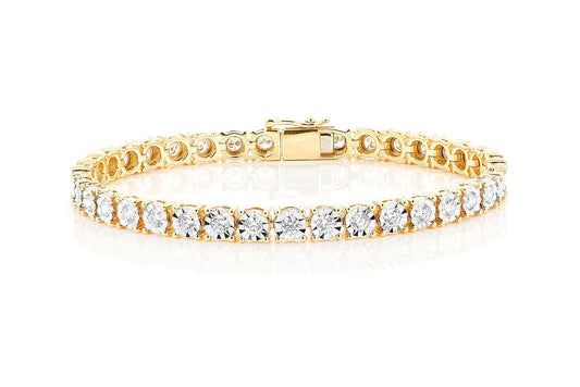 12PT MIRACLE SET DIAMOND TENNIS BRACELET 14K SOLID GOLD 4.15CTW