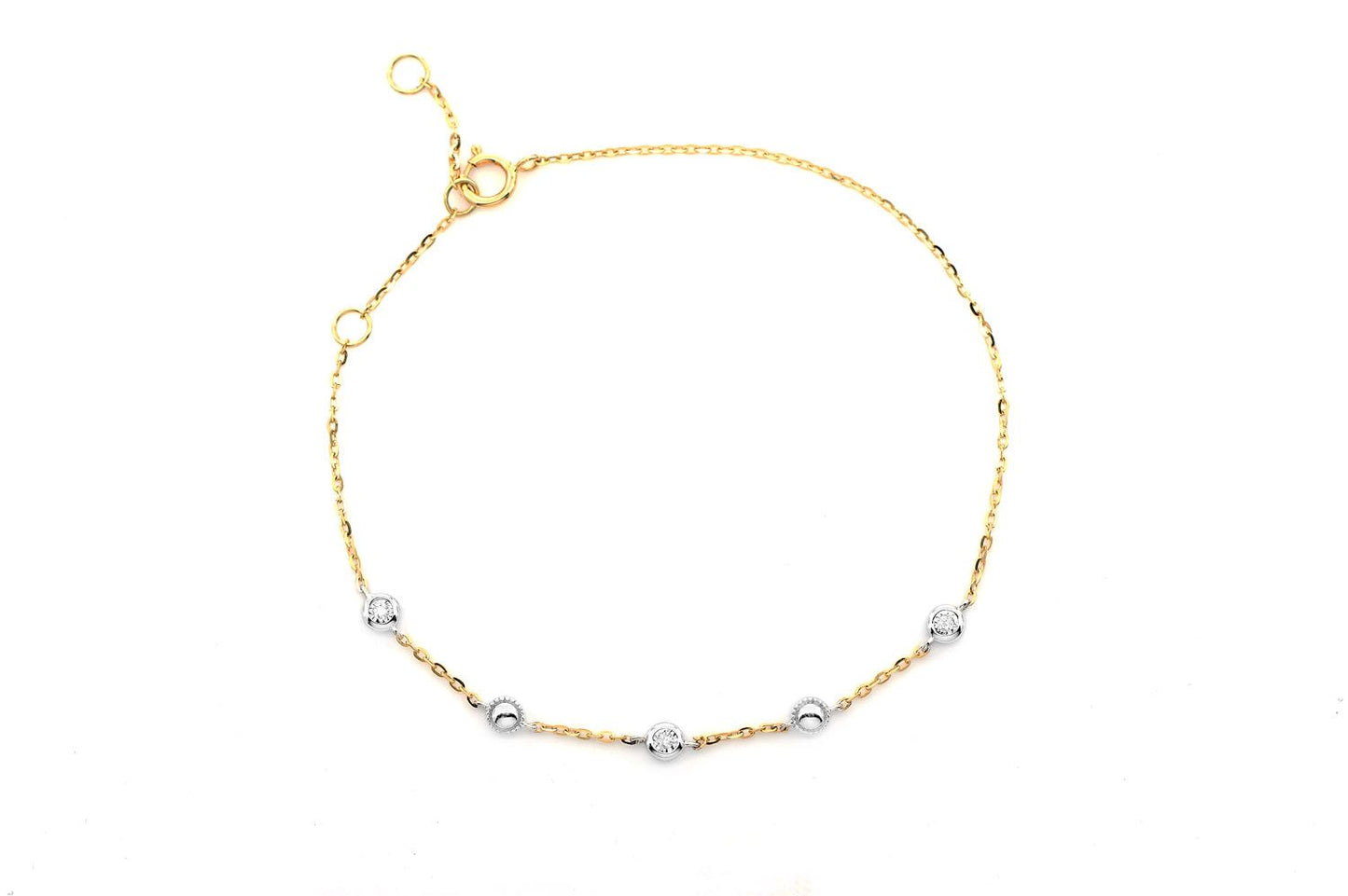 BEAD & BEZEL DIAMOND BRACELET 14K SOLID GOLD 0.05CTW