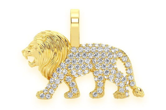 WALKING LION DIAMOND PENDANT 14K SOLID GOLD .30CTW