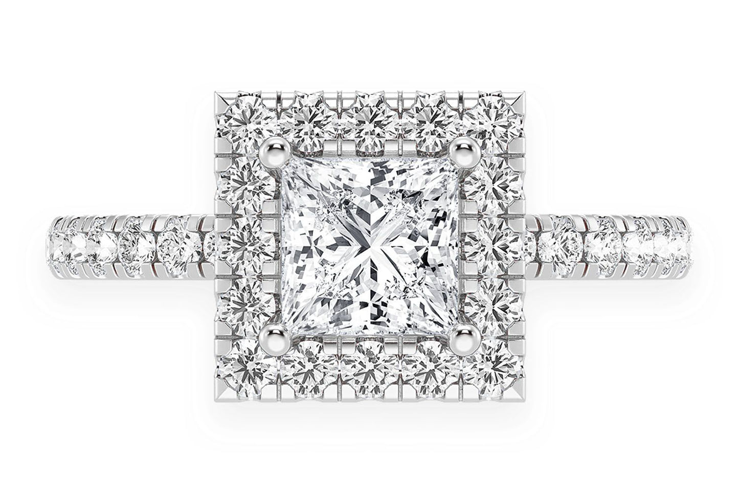 THAV - .75CT PRINCESS CUT - SCALLOP HALO ONE ROW- DIAMOND ENGAGEMENT RING