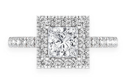 THAV - .75CT PRINCESS CUT - SCALLOP HALO ONE ROW- DIAMOND ENGAGEMENT RING
