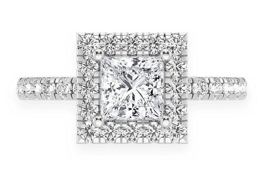 THAV - .75CT PRINCESS CUT - SCALLOP HALO ONE ROW- DIAMOND ENGAGEMENT RING