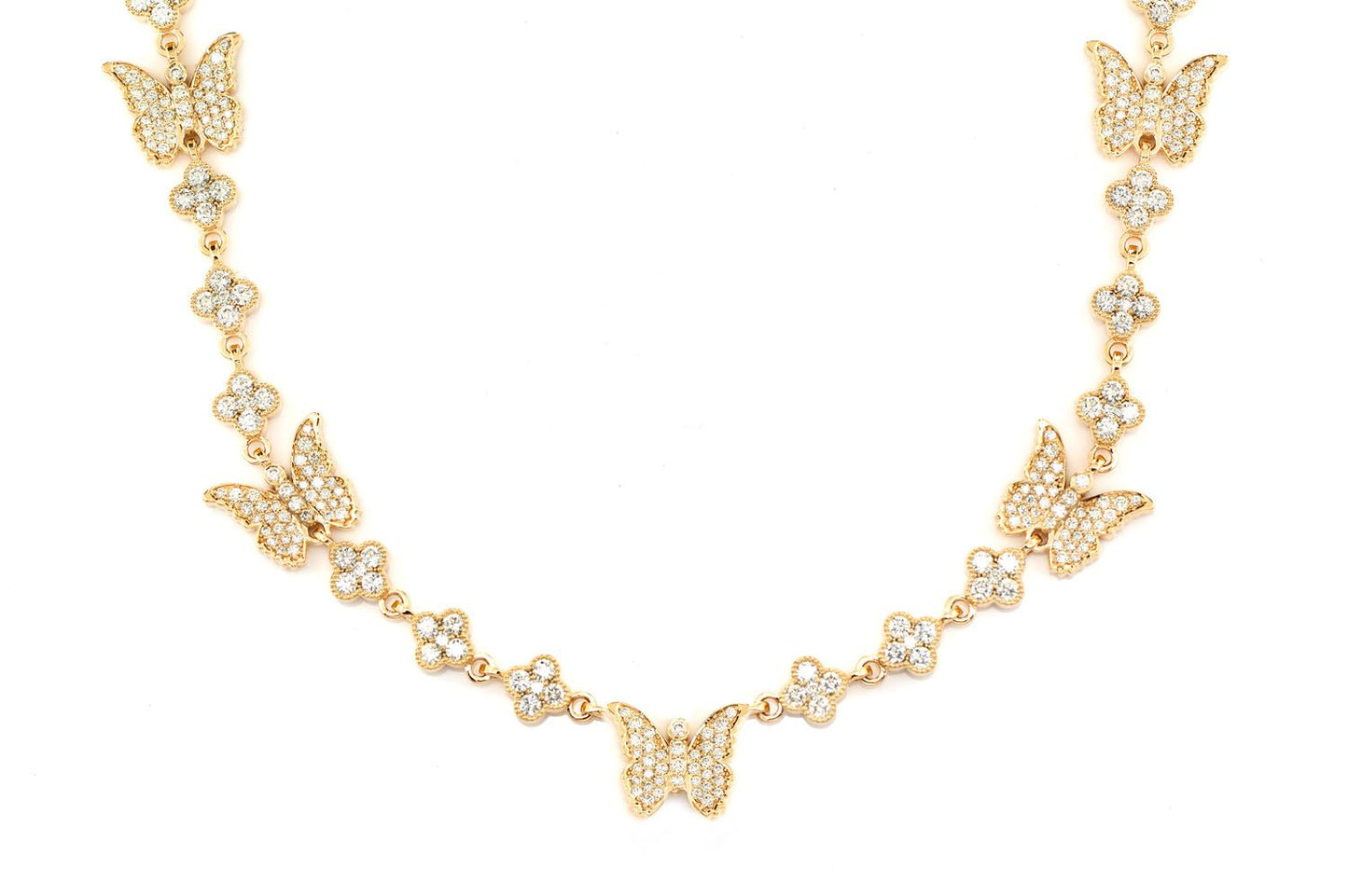 BUTTERFLY CLOVER DIAMOND STATION CHAIN 14K SOLID GOLD 7.20CTW
