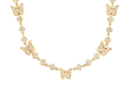 BUTTERFLY CLOVER DIAMOND STATION CHAIN 14K SOLID GOLD 7.20CTW