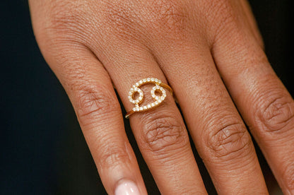CANCER ZODIAC DIAMOND RING 14K SOLID GOLD 0.20CTW