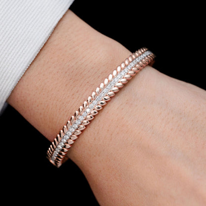 WREATH STYLE DIAMOND HINGED BANGLE BRACELET 14K SOLID GOLD 1.10CTW
