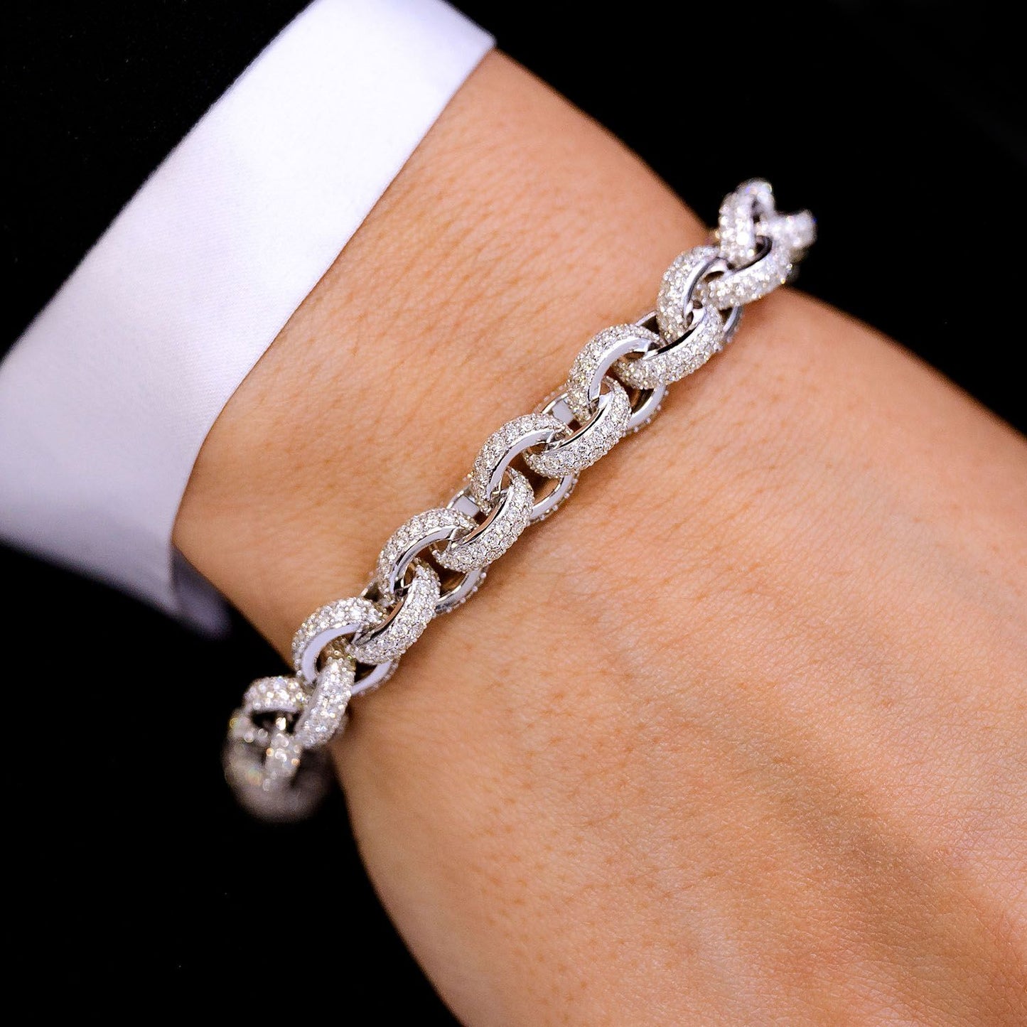 ROLO DIAMOND PAVE LINK BRACELET 14K SOLID GOLD 18.25CTW