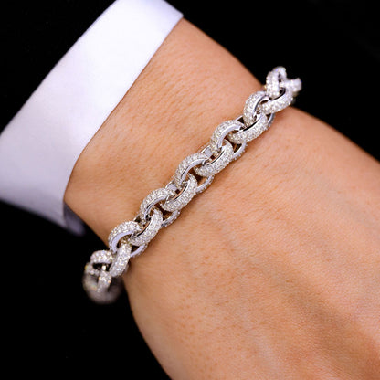 ROLO DIAMOND PAVE LINK BRACELET 14K SOLID GOLD 18.25CTW
