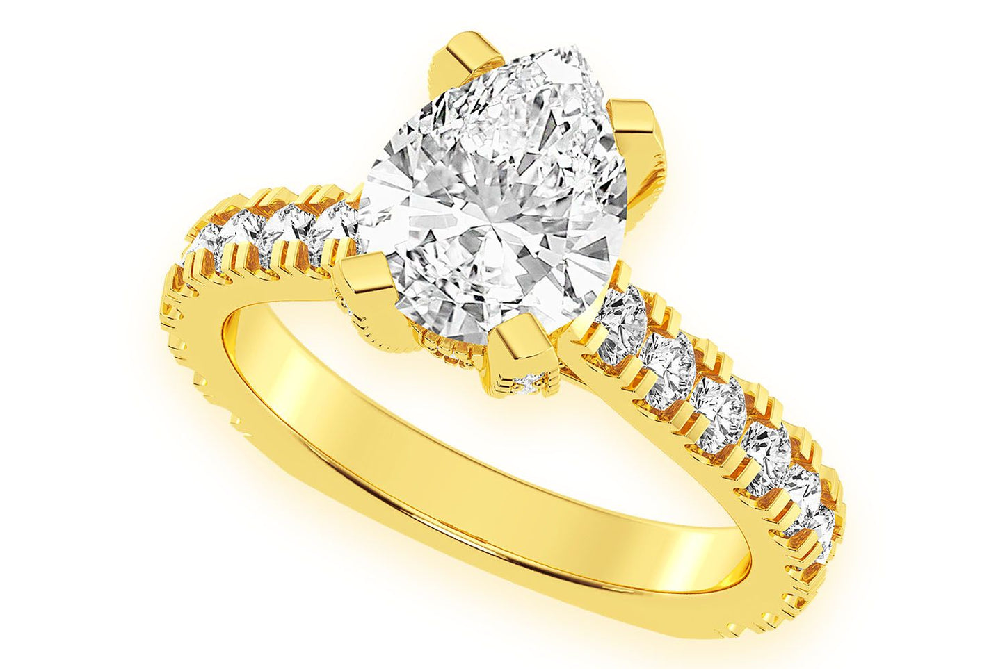 THINN - 2.00CT PEAR SOLITAIRE - SINGLE ROW SCALLOP - DIAMOND ENGAGEMENT RING