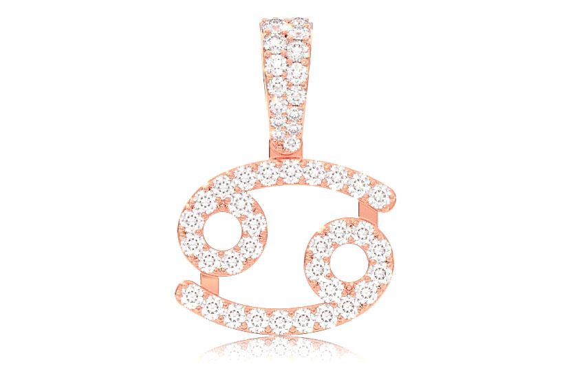 CANCER ZODIAC DIAMOND PENDANT 14K SOLID GOLD 0.87CTW