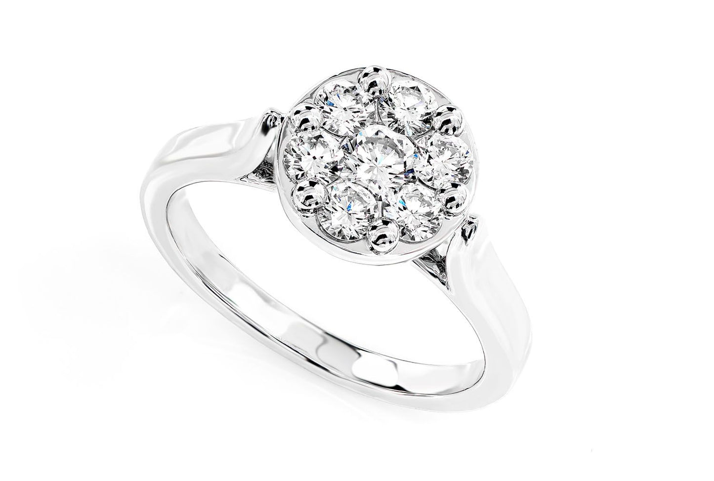 CATHEDRAL ROUND CLUSTER DIAMOND ENGAGEMENT RING 14 SOLID GOLD - 0.75CTW