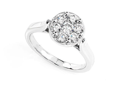 CATHEDRAL ROUND CLUSTER DIAMOND ENGAGEMENT RING 14 SOLID GOLD - 0.75CTW
