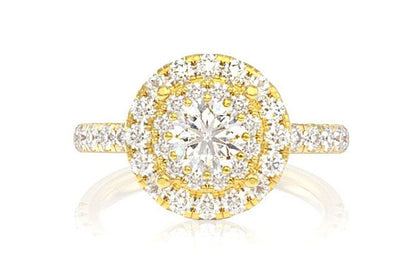 1.50CTW - ROUND DOUBLE HALO - DIAMOND ENGAGEMENT RING