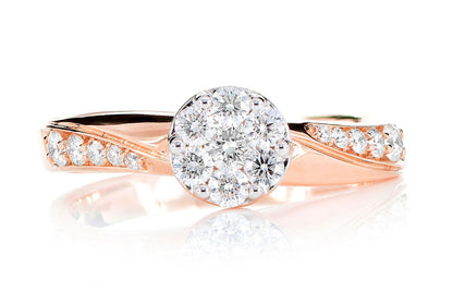 0.50CTW ROUND CLUSTER TAPERED SPLIT SHANK DIAMOND ENGAGEMENT RING 14K SOLID GOLD