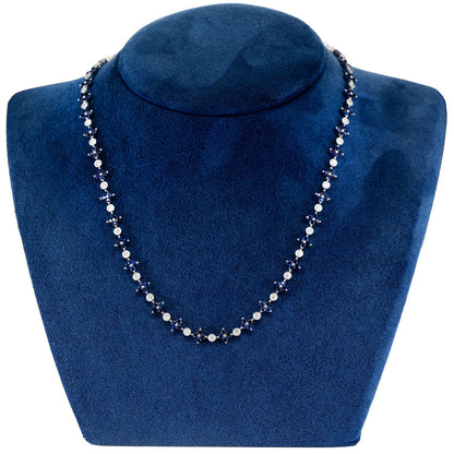 SAPPHIRE FLOWER AND DIAMOND BEZEL NECKLACE 14K SOLID GOLD 1.65CTW