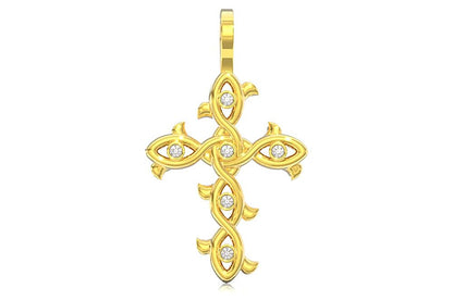 THORN BEZEL CROSS DIAMOND PENDANT 14K SOLID GOLD 0.12CTW