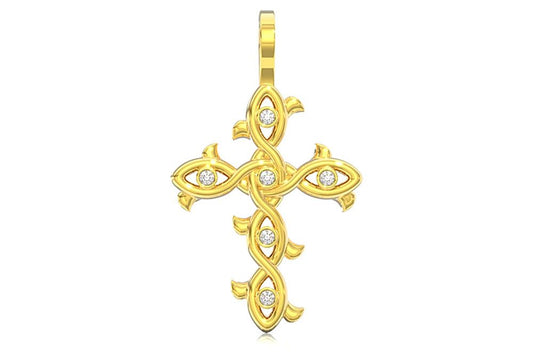 THORN BEZEL CROSS DIAMOND PENDANT 14K SOLID GOLD 0.12CTW